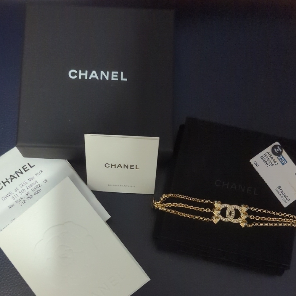 CHANEL Gold Logo Chain Bracelet